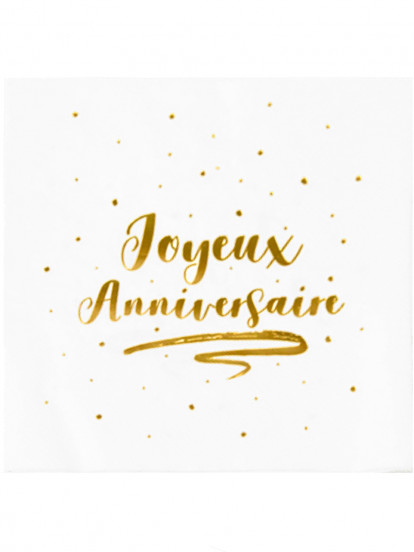 20 Serviettes en papier joyeux anniversaire dorées 33 x 33 cm 20 Serviettes en papier joyeux anniversaire dorées 33 x 33 cm
