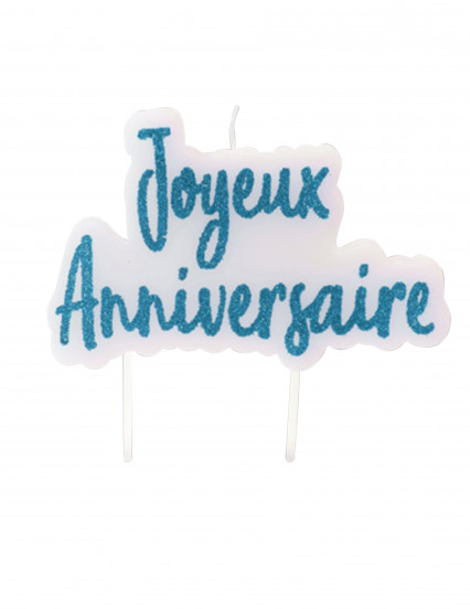 Bougie sur pique joyeux anniversaire turquoise pailletée 8 x 5 cm Bougie sur pique joyeux anniversaire turquoise pailletée 8 x 5 cm