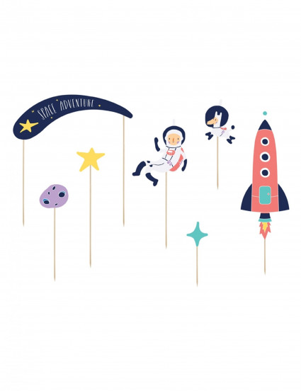 7 Cake toppers en carton space adventure 9,5 - 24,5 cm 7 Cake toppers en carton space adventure 9,5 - 24,5 cm