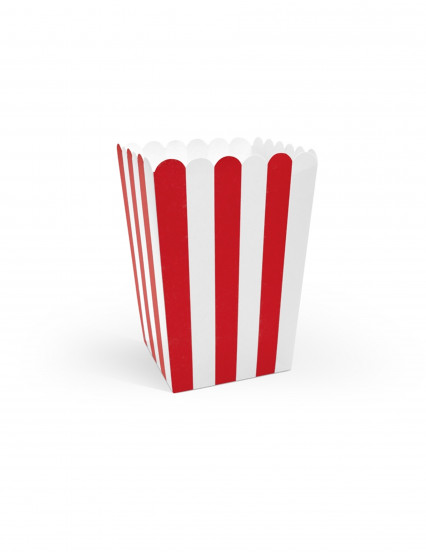 6 Boîtes à popcorn en carton rouges et blanches 7 x 12,5 cm 6 Boîtes à popcorn en carton rouges et blanches 7 x 12,5 cm