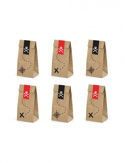 6 Sacs cadeaux en papier kraft fête de pirate 8 x 18 x 6 cm 6 Sacs cadeaux en papier kraft fête de pirate 8 x 18 x 6 cm