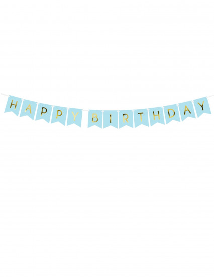Guirlande en carton happy birthday bleue et métallisée 15 x 175 cm Guirlande en carton happy birthday bleue et métallisée 15 x 175 cm