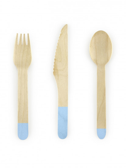 18 Couverts en bois bleu ciel 16 cm 18 Couverts en bois bleu ciel 16 cm