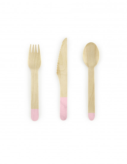 18 Couverts en bois rose pâle 16 cm 18 Couverts en bois rose pâle 16 cm