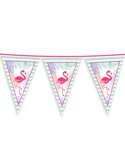 Guirlande de fanions en plastique flamingo party 600 x 25 cm Guirlande de fanions en plastique flamingo party 600 x 25 cm