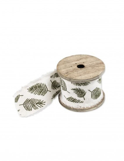Ruban en lin feuilles tropicales vert et ivoire 4,5 cm x 3 m Ruban en lin feuilles tropicales vert et ivoire 4,5 cm x 3 m