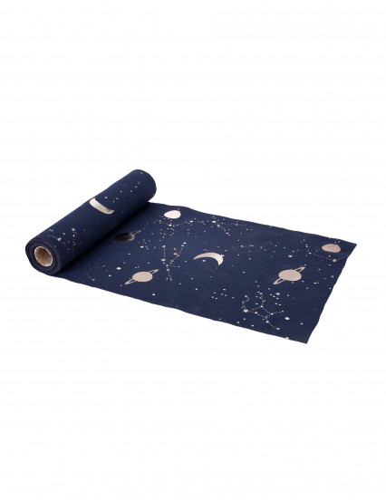 Chemin de table en lin bleu marine et or astronaute 28 cm x 5 m Chemin de table en lin bleu marine et or astronaute 28 cm x 5 m