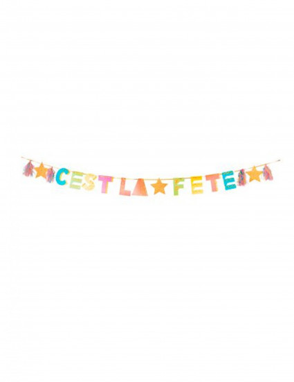 Guirlande en carton c'est la fête multicolore paillettes dorées 15 cm x 3 m Guirlande en carton c'est la fête multicolore paillettes dorées 15 cm x 3 m