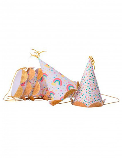 6 Chapeaux de fête arc-en-ciel multicolores paillettes dorées 12,5 x 7,5 cm 6 Chapeaux de fête arc-en-ciel multicolores paillettes dorées 12,5 x 7,5 cm