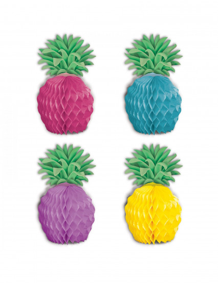 8 Mini centres de table en papier ananas multicolores 12 cm 8 Mini centres de table en papier ananas multicolores 12 cm