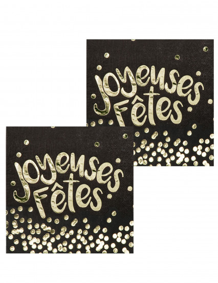 12 Serviettes en papier Joyeuses Fêtes noires et dorées 33 x 33 cm 12 Serviettes en papier Joyeuses Fêtes noires et dorées 33 x 33 cm