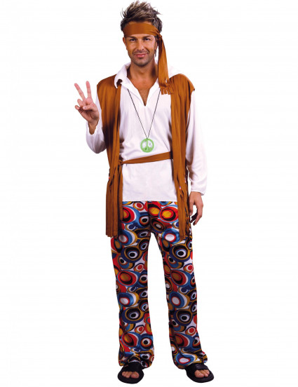 Déguisement grande taille hippie marron et blanc homme Déguisement grande taille hippie marron et blanc homme