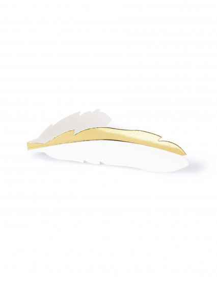 10 Marque-places en carton plumes blanches et dorées métallisées 10,5 x 3 cm 10 Marque-places en carton plumes blanches et dorées métallisées 10,5 x 3 cm