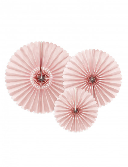 3 Rosaces décoratives en papier roses poudrées 26, 34,5 et 43 cm 3 Rosaces décoratives en papier roses poudrées 26, 34,5 et 43 cm
