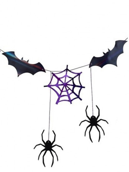 Guirlande en papier toile d'araignée et chauve souris noire et violet 3 m Guirlande en papier toile d'araignée et chauve souris noire et violet 3 m
