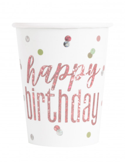 8 Gobelets en carton happy birthday blancs et roses pailletés 266 ml 8 Gobelets en carton happy birthday blancs et roses pailletés 266 ml