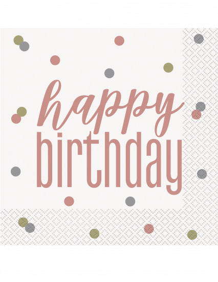 16 Serviettes en papier Happy Birthday blanches et rose gold 33 x 33 cm 16 Serviettes en papier Happy Birthday blanches et rose gold 33 x 33 cm