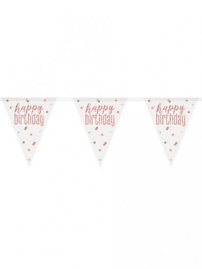 Guirlande fanions en plastique happy birthday blanche et rose 2,74 m Guirlande fanions en plastique happy birthday blanche et rose 2,74 m
