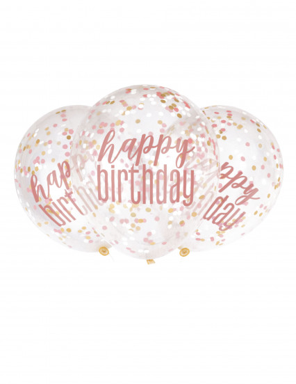 6 Ballons en latex transparents happy birthday à confettis roses 30 cm 6 Ballons en latex transparents happy birthday à confettis roses 30 cm