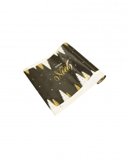 Chemin de table peau de pêche Noël noir et doré 28 cm x 3 m Chemin de table peau de pêche Noël noir et doré 28 cm x 3 m