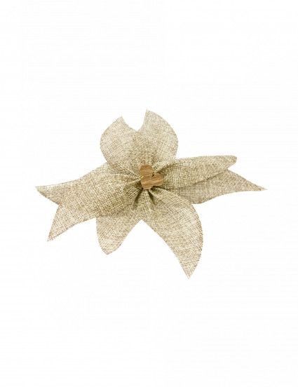 Nœud de poinsettia en toile avec perle en bois 15 cm Nœud de poinsettia en toile avec perle en bois 15 cm