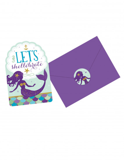 8 Invitations et enveloppes + stickers rêves de sirène 10 x 15 cm 8 Invitations et enveloppes + stickers rêves de sirène 10 x 15 cm