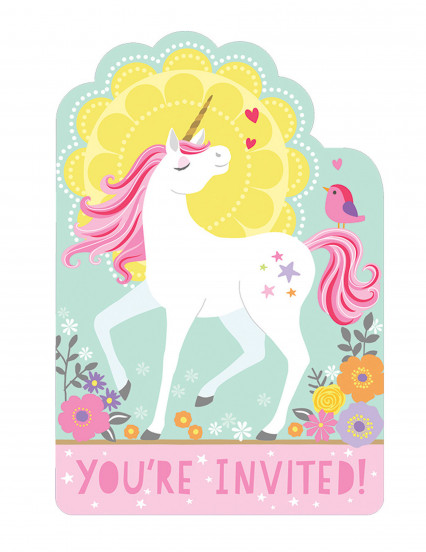 8 Invitations et enveloppes jolie licorne magique 15 x 10 cm 8 Invitations et enveloppes jolie licorne magique 15 x 10 cm
