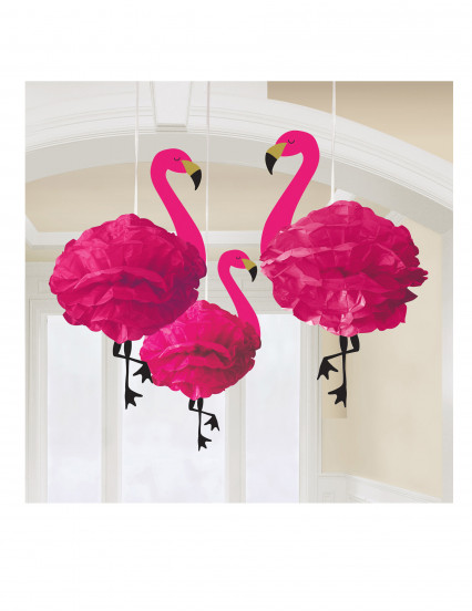 3 Décorations à suspendre en papier flamants roses 49 cm 3 Décorations à suspendre en papier flamants roses 49 cm