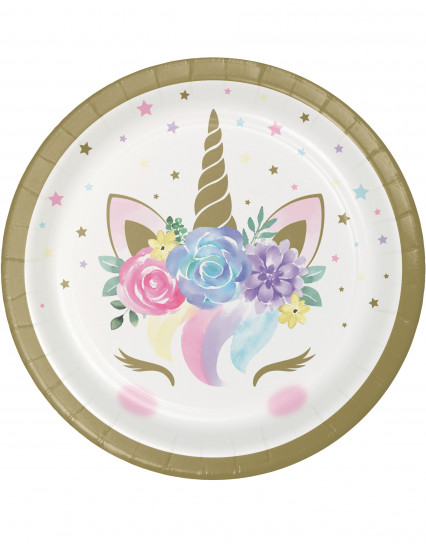8 Petites assiettes en carton licorne féerique blanches 18 cm 8 Petites assiettes en carton licorne féerique blanches 18 cm