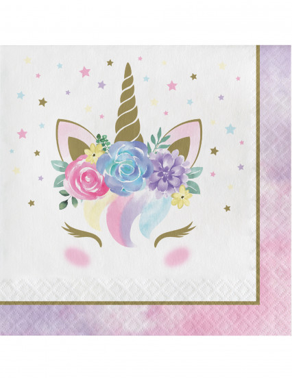 16 Serviettes en papier licorne féerique blanches 33 x 33 cm 16 Serviettes en papier licorne féerique blanches 33 x 33 cm
