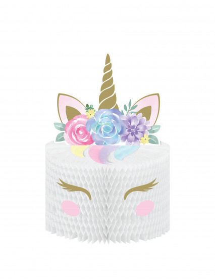 Centre de table en papier alvéolé licorne féerique blanc 19 x 30 cm Centre de table en papier alvéolé licorne féerique blanc 19 x 30 cm