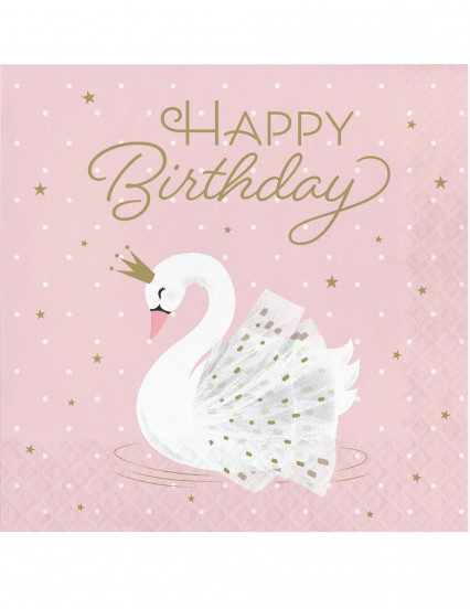 16 Serviettes en papier happy birthday cygne royal roses 33 x 33 cm 16 Serviettes en papier happy birthday cygne royal roses 33 x 33 cm
