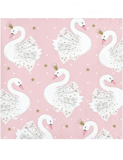 16 Petites serviettes en papier cygne royal roses 25 x 25 cm 16 Petites serviettes en papier cygne royal roses 25 x 25 cm
