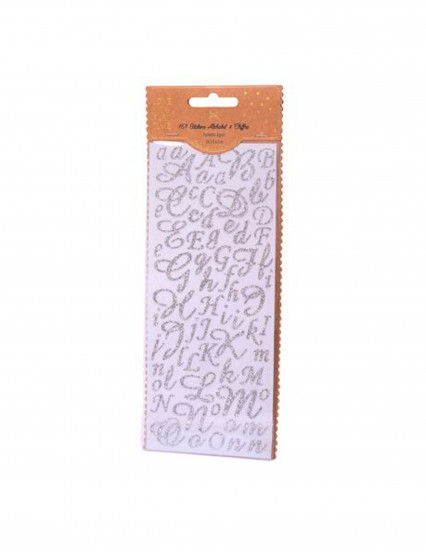 167 Stickers alphabet et chiffres paillettes argent 0,8 à 2 cm 167 Stickers alphabet et chiffres paillettes argent 0,8 à 2 cm