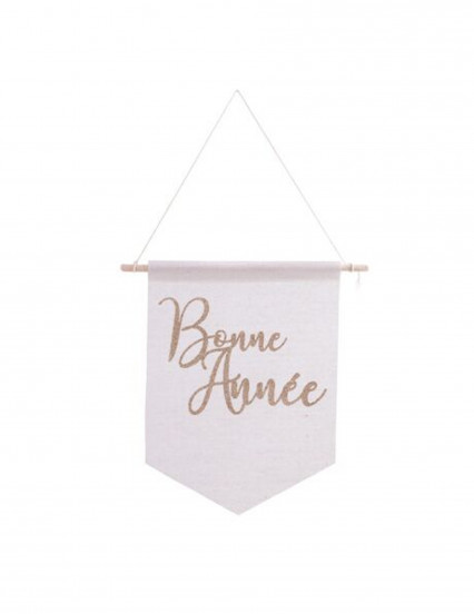 Suspension en coton bonne année paillettes or 20 x 30 cm Suspension en coton bonne année paillettes or 20 x 30 cm