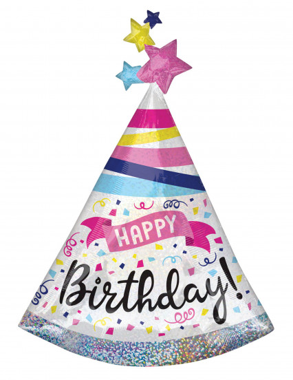 Ballon aluminium chapeau de fête happy birthday cotillons multicolore 68 x 91 cm Ballon aluminium chapeau de fête happy birthday cotillons multicolore 68 x 91 cm