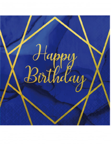 16 Serviettes en papier happy birthday marbre bleues et dorées 33 x 33 cm 16 Serviettes en papier happy birthday marbre bleues et dorées 33 x 33 cm