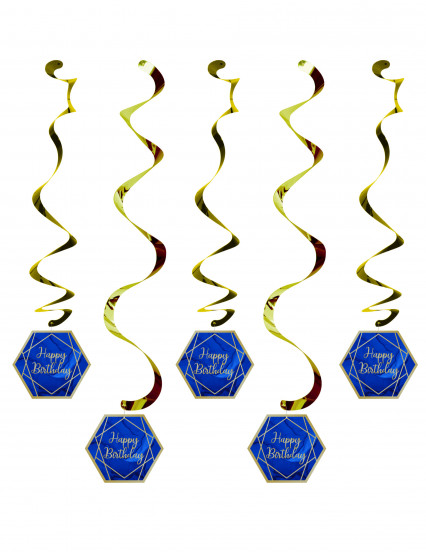 5 Suspensions en spirales happy birthday marbre bleues et dorées 99 cm 5 Suspensions en spirales happy birthday marbre bleues et dorées 99 cm