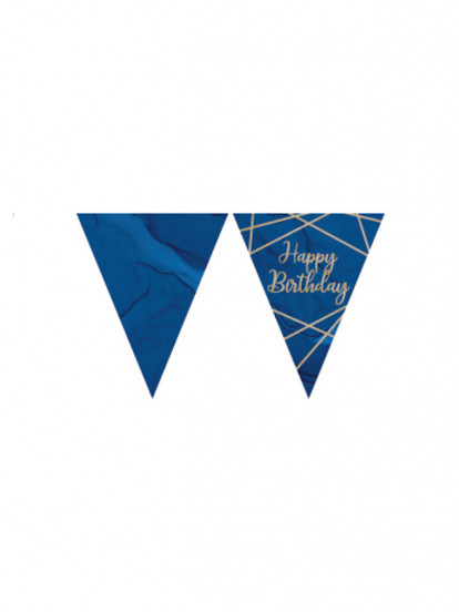 Guirlande fanions en plastique happy birthday marbre bleue et dorée 3,7 m Guirlande fanions en plastique happy birthday marbre bleue et dorée 3,7 m