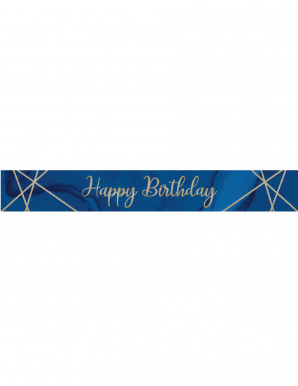 Bannière en plastique happy birthday marbre bleue et dorée 2,74 m Bannière en plastique happy birthday marbre bleue et dorée 2,74 m