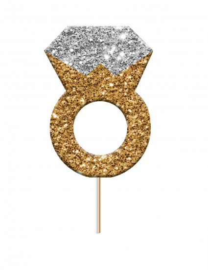 Cake topper en plastique bague de fiançailles pailleté 3 x 3,8 x 6,5 cm Cake topper en plastique bague de fiançailles pailleté 3 x 3,8 x 6,5 cm