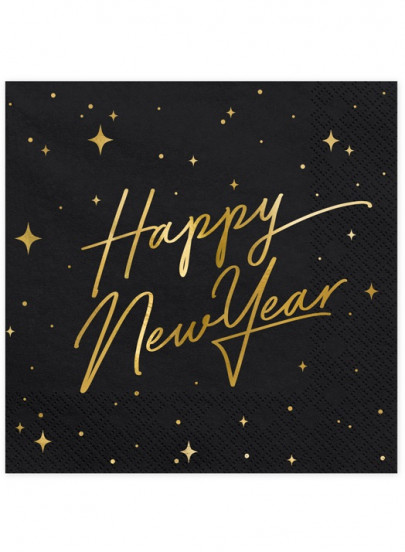 20 Serviettes en papier happy new year noires et dorées 33 x 33 cm 20 Serviettes en papier happy new year noires et dorées 33 x 33 cm