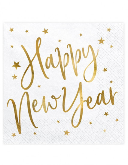 20 Serviettes en papier happy new year blanches et dorées 33 x 33 cm 20 Serviettes en papier happy new year blanches et dorées 33 x 33 cm
