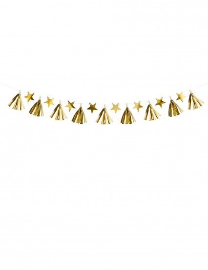Guirlande en papier tassel étoiles dorées 15 cm x 1,3 m Guirlande en papier tassel étoiles dorées 15 cm x 1,3 m