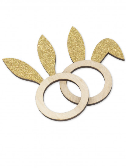 4 Ronds de serviette en bois lapin paillettes dorées 5 x 13,5 cm 4 Ronds de serviette en bois lapin paillettes dorées 5 x 13,5 cm