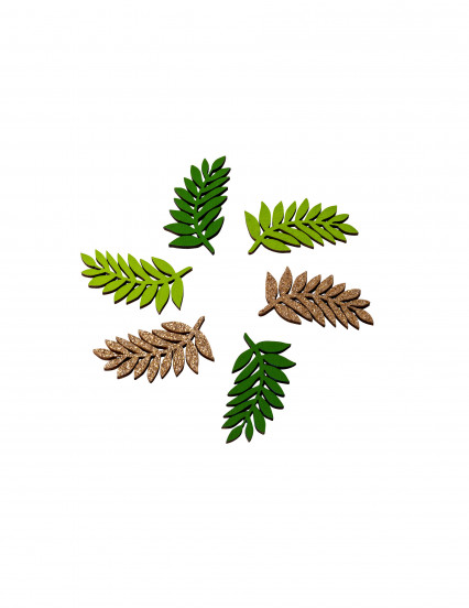 6 Feuilles de laurier en bois vert et paillettes dorées 2 x 4,5 cm 6 Feuilles de laurier en bois vert et paillettes dorées 2 x 4,5 cm