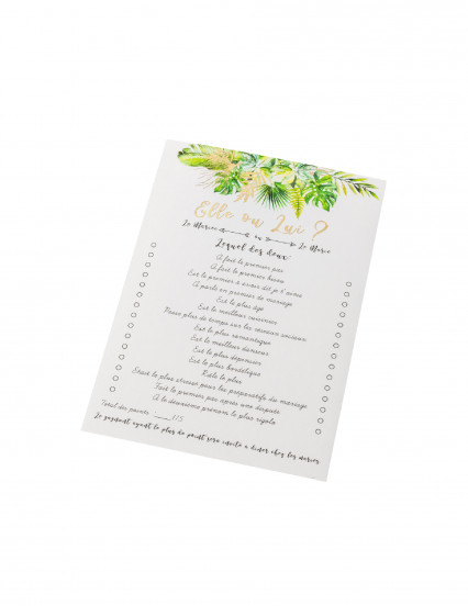 10 Cartes de jeu elle ou lui tropical ivoire avec dorure 14 x 20 cm 10 Cartes de jeu elle ou lui tropical ivoire avec dorure 14 x 20 cm