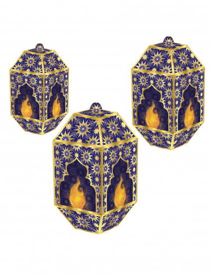 3 Lanternes en papier Aïd Mubarak bleues et or 20, 24 et 28 cm 3 Lanternes en papier Aïd Mubarak bleues et or 20, 24 et 28 cm