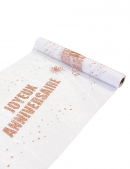 Chemin de table organza Joyeux Anniversaire rose gold 29 cm x 5 m Chemin de table organza Joyeux Anniversaire rose gold 29 cm x 5 m