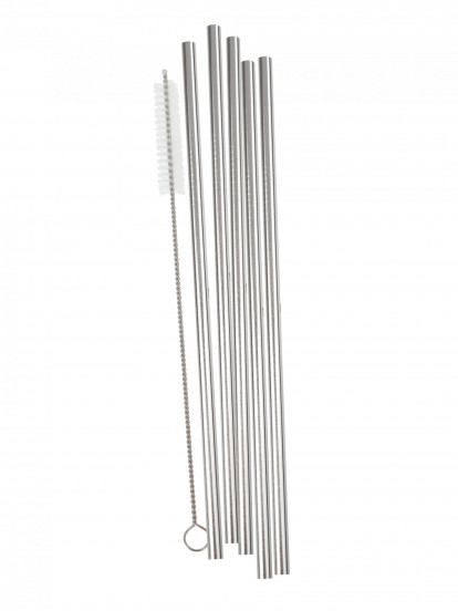 5 Pailles réutilisables en acier argenté avec brosse 21 cm 5 Pailles réutilisables en acier argenté avec brosse 21 cm